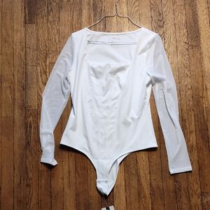 Pinkmstyle One Peace Top Sheer Arms Long Sleeve White Women's Size Large